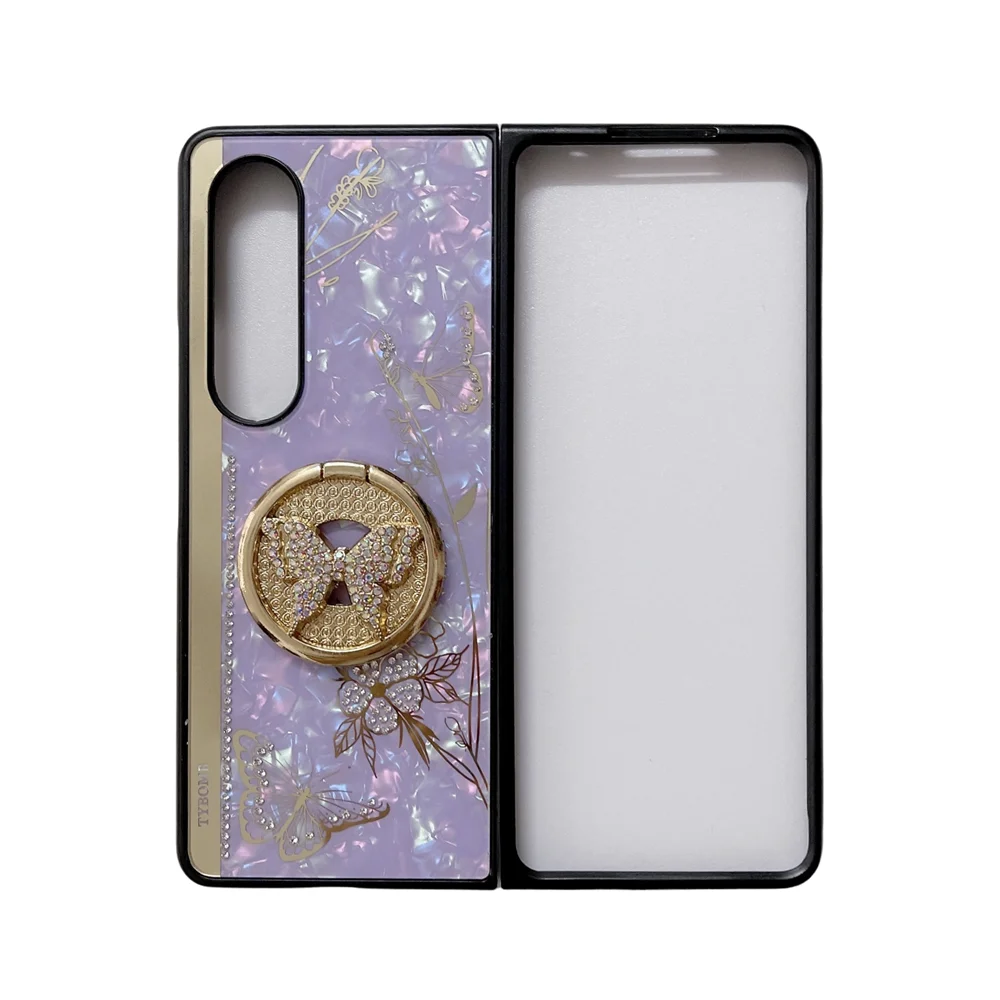 

TYBOMB Butterfly Flower Metal Ring Case for Samsung Galaxy Z Fold 3/Z Fold 4 Shockproof Folding Screen Phone Cover Fashion Case
