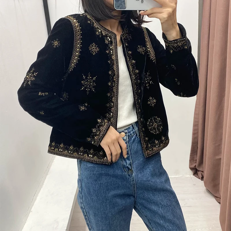 

Новые ретро-куртки с вышивкой для женщин, весна 2026, модные приталенные теплые куртки с длинным рукавом, стильные молодежные уличные праздничные пальто