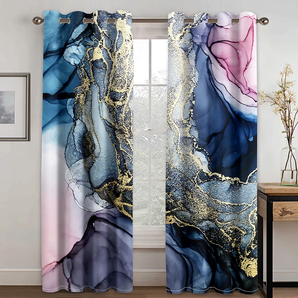 Cheap Custom Abstract Blue Marble Modern Thick Two Windows Curtains for Living Room Bedroom Decor 2 Pcs