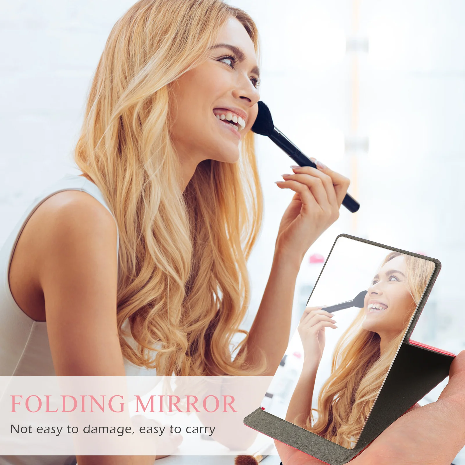 1 مجموعة 1 مجموعة الفولاذ المقاوم للصدأ للطي ماكياج غطاء من البولي يوريثان مرآة مدمجة محمولة للسفر رحلة عمل جيب خفيف الوزن