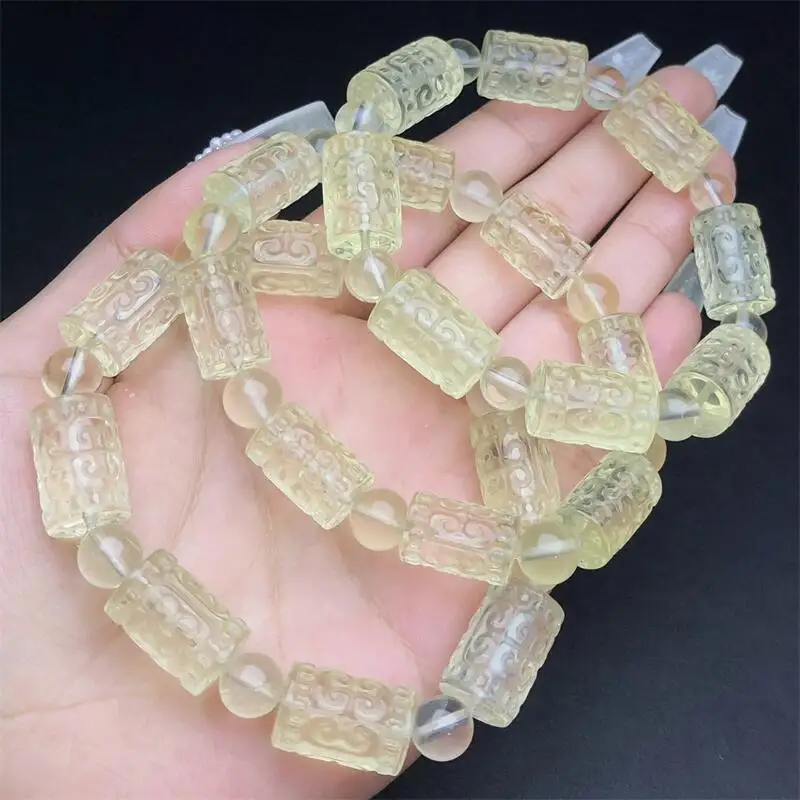 Natural Lemon Citrine Mosaic Bucket Bead Bracelet Fashion Fresh Jewelry Men and Women Single Circle Gift 1PCS 10X10.5MM