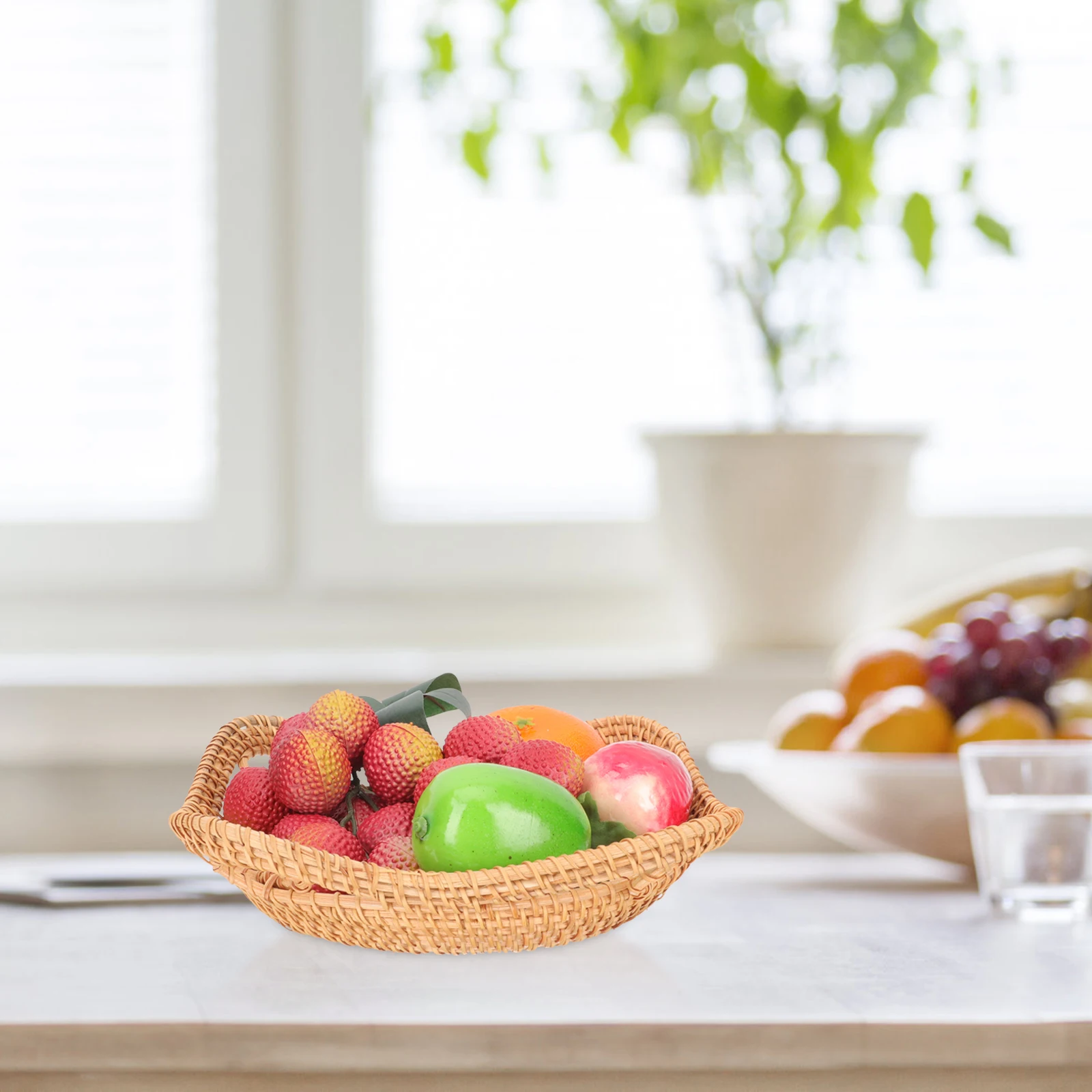 

Natural Rattan Woven Storage Fruit Plate Bread Holder Snack Sundries Storage Kitchen Home Woven Basket Gift Empty Party Desktop