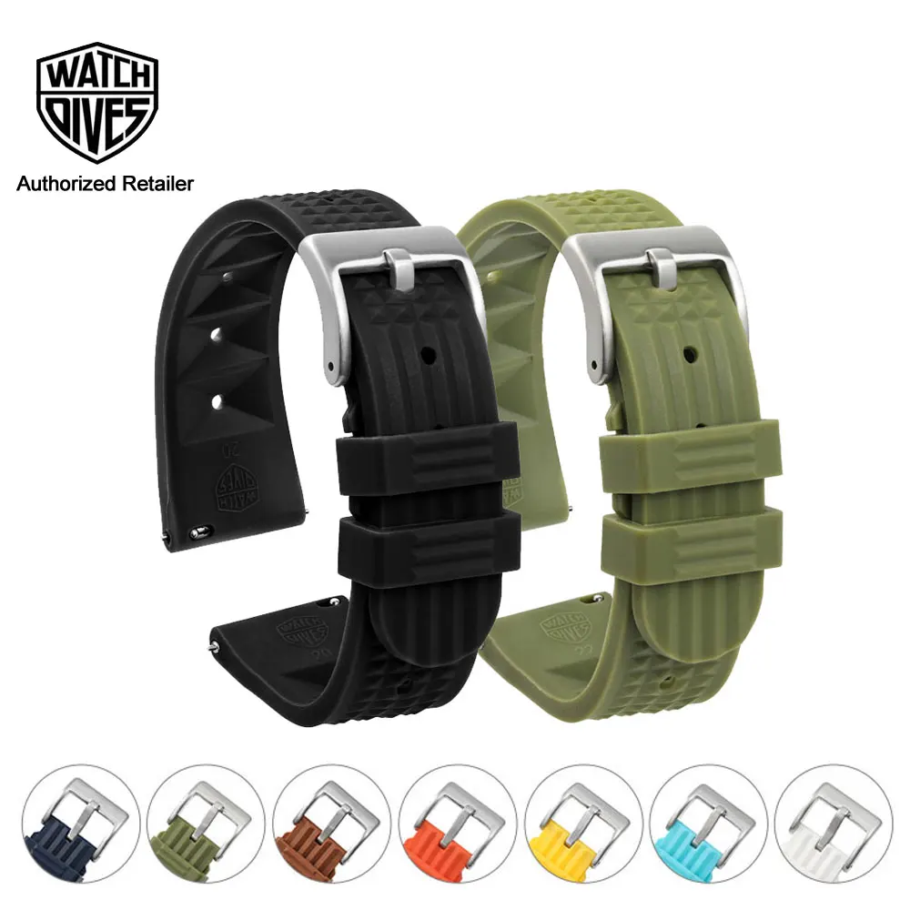 Watchdives-Pulseira de relógio universal de borracha, pulseira impermeável, acessórios waffle, 20mm, 22mm