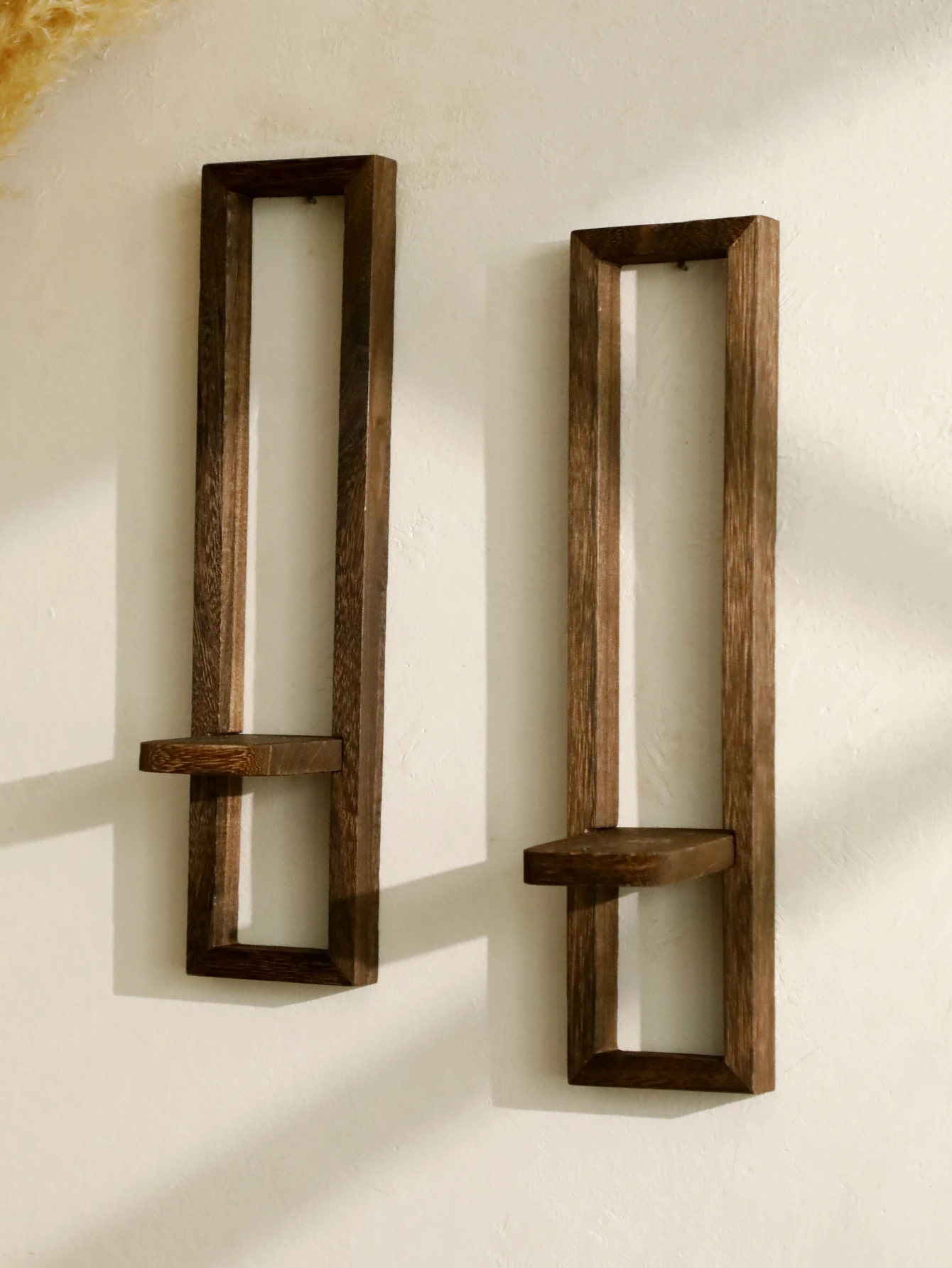 Wooden Candle Holders Charcoal Colored Wall Shelves Vertical Frame Decor Sconces Floating Shelf for Living Room, Bedroom & Party - view 4