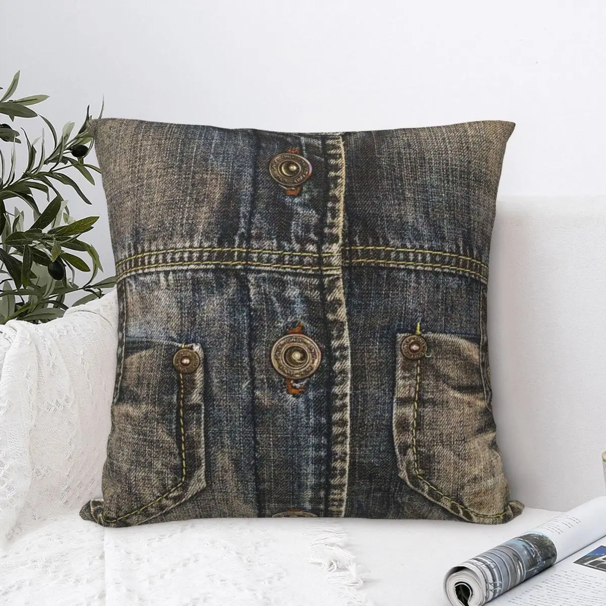 Two Pocket I Love Bluejeans Denim Square Pillowcase Pillow Cover Velvet Cushion Decor Comfort Throw Pillow For Home Sofa