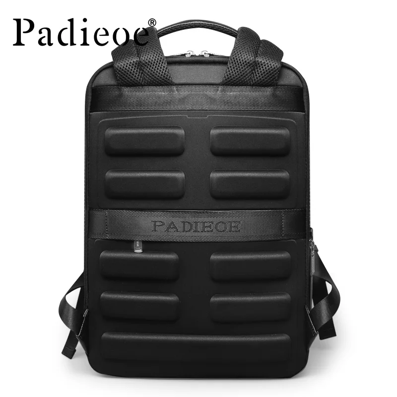 PADIEOE  Full head leather backpack 16-inch computer bag schoolbag business leather men\'s bag