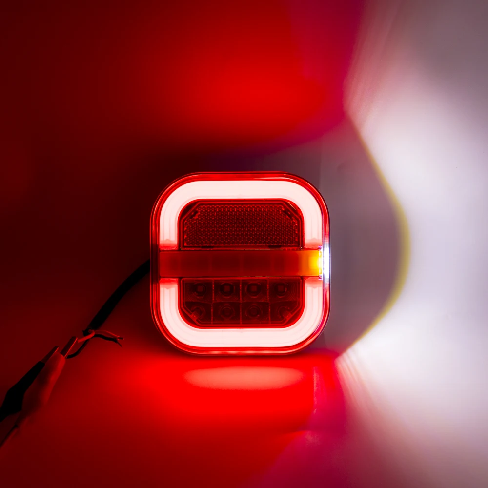 12V-24V 4 inch Car Led Trailer Tail Lamp Square Brake Flowing Turn Signal Blinker License Plate Lamp for Truck UTV ATV Van 4x4