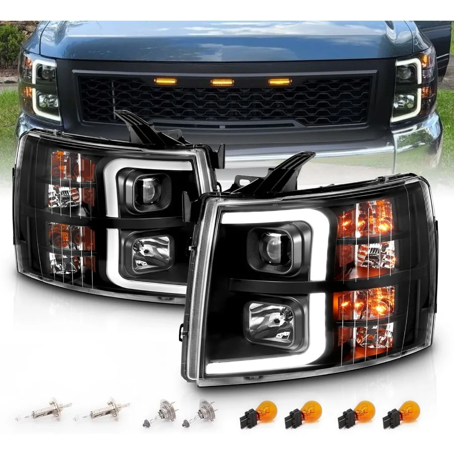 

2007-2013 Chevy Silverado 1500/07-14 2500HD 3500HD Светодиодная галогенная трубка Четырехпроектор Автомобильные фары в сборе Пассажир и др.