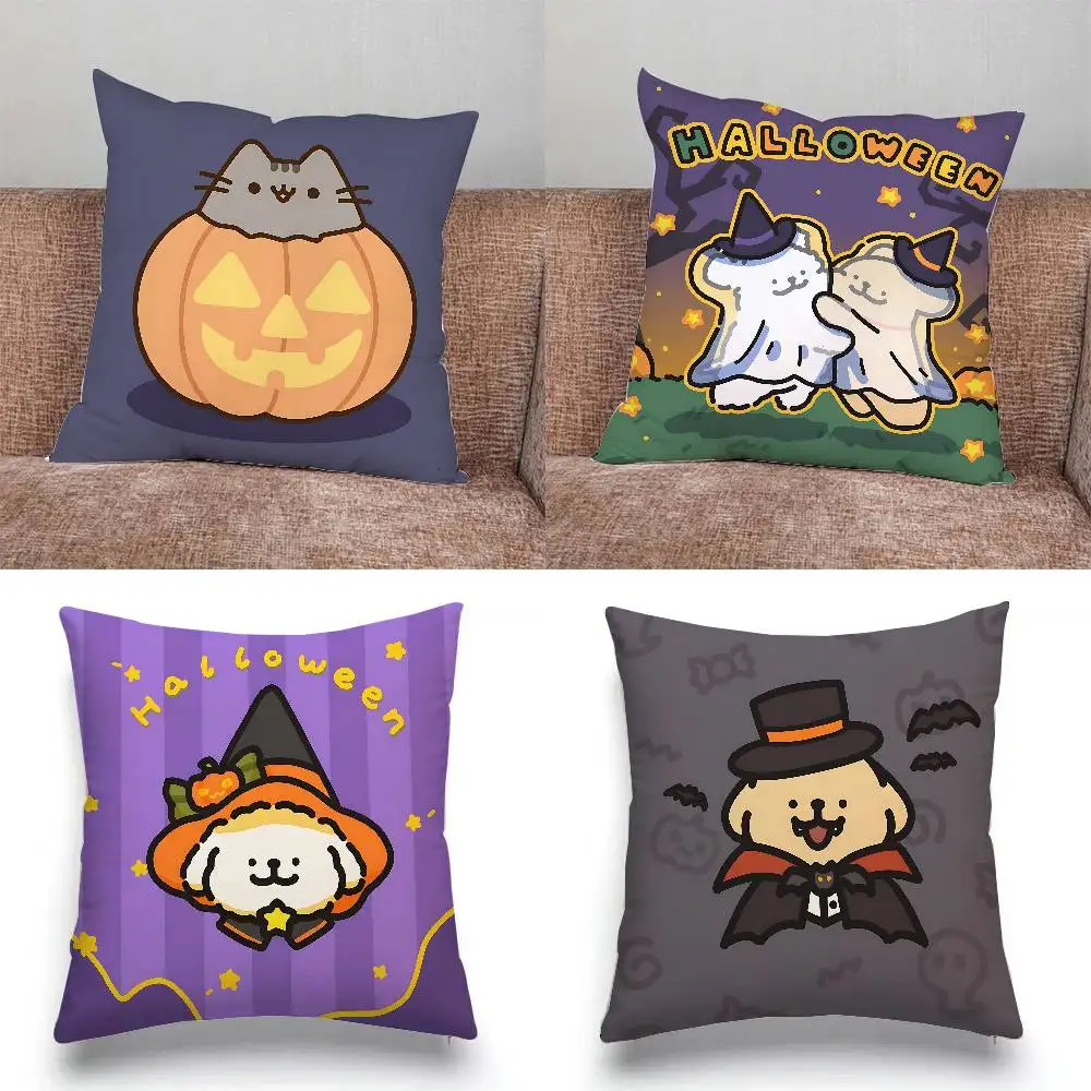 

Cute Happy Halloween Pillow Case Throw Pillow Cover Nordic Vintage Style Cushion Covers Home Living Room Sofa Couch Seat Decor