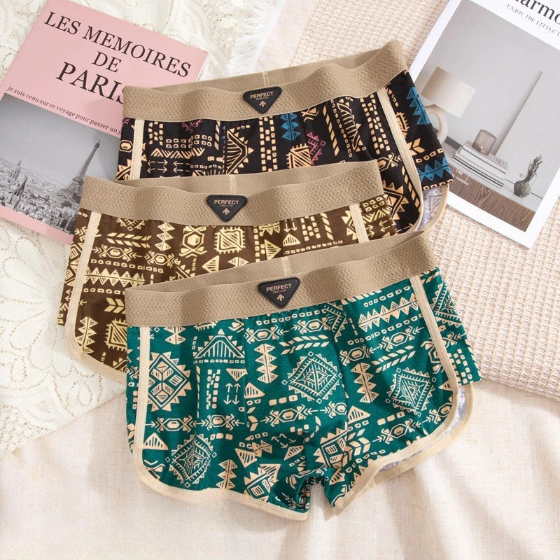 

3pcs/lot,Men's underwear Men's pure cotton cotton breathable boxers Trend American retro ethnic boxers Boys' pants.
