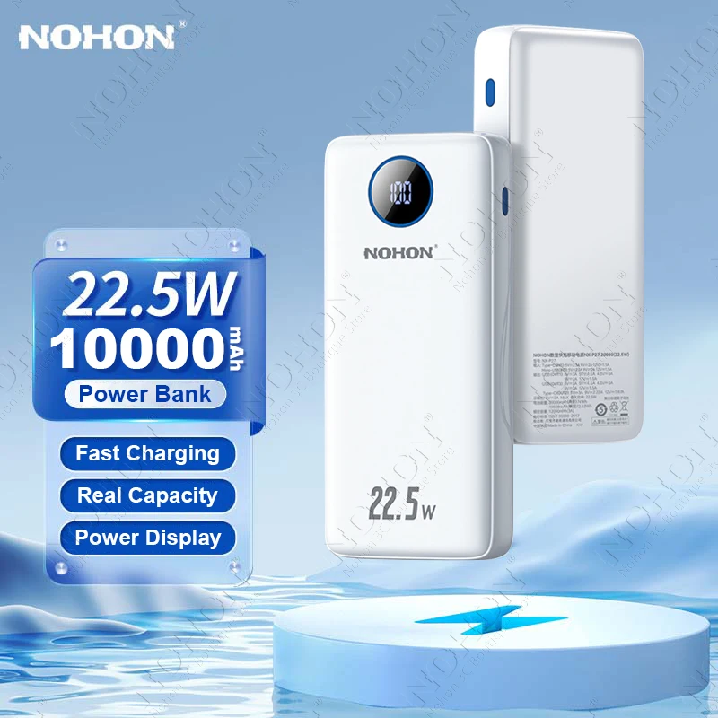 NOHON 10000mAh Portable Power Bank 22.5W PD Fast Charging Type C PowerBank for iPhone Huawei Xiaomi Samsung External Battery