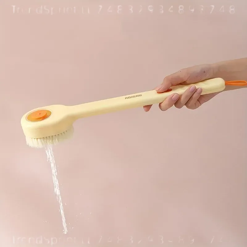 Liquid Dispensing Bath Brush Long Handle Soft Bristle Back Scrubber Press Type Shower Cleaning Tool Unisex Self Rubbing view 5