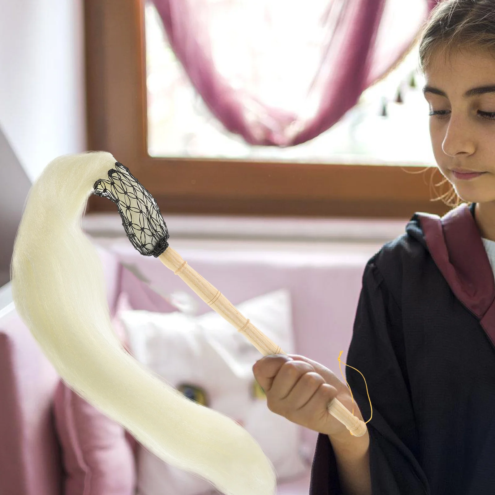 

Wooden Handle Dust Horsetail Whisk Cosplay Taoist Handheld Ornament Duster Versatile Chic Style Design