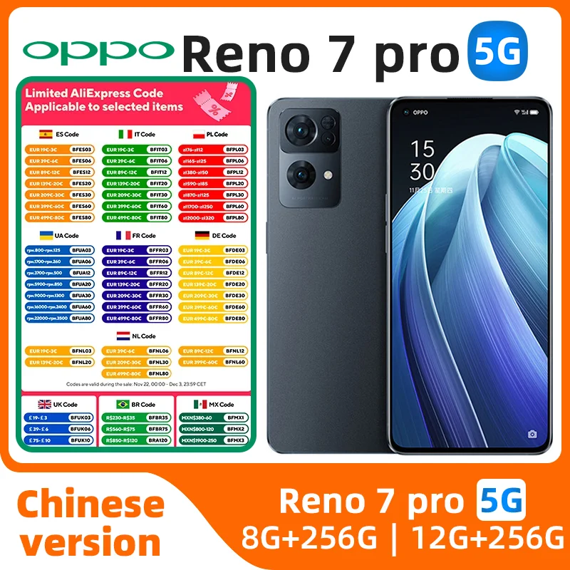 oppo Reno7pro 5G Android Unlocked 6.55 inch 12GB RAM 256GB ROM All Colours in Good Condition Original used phone