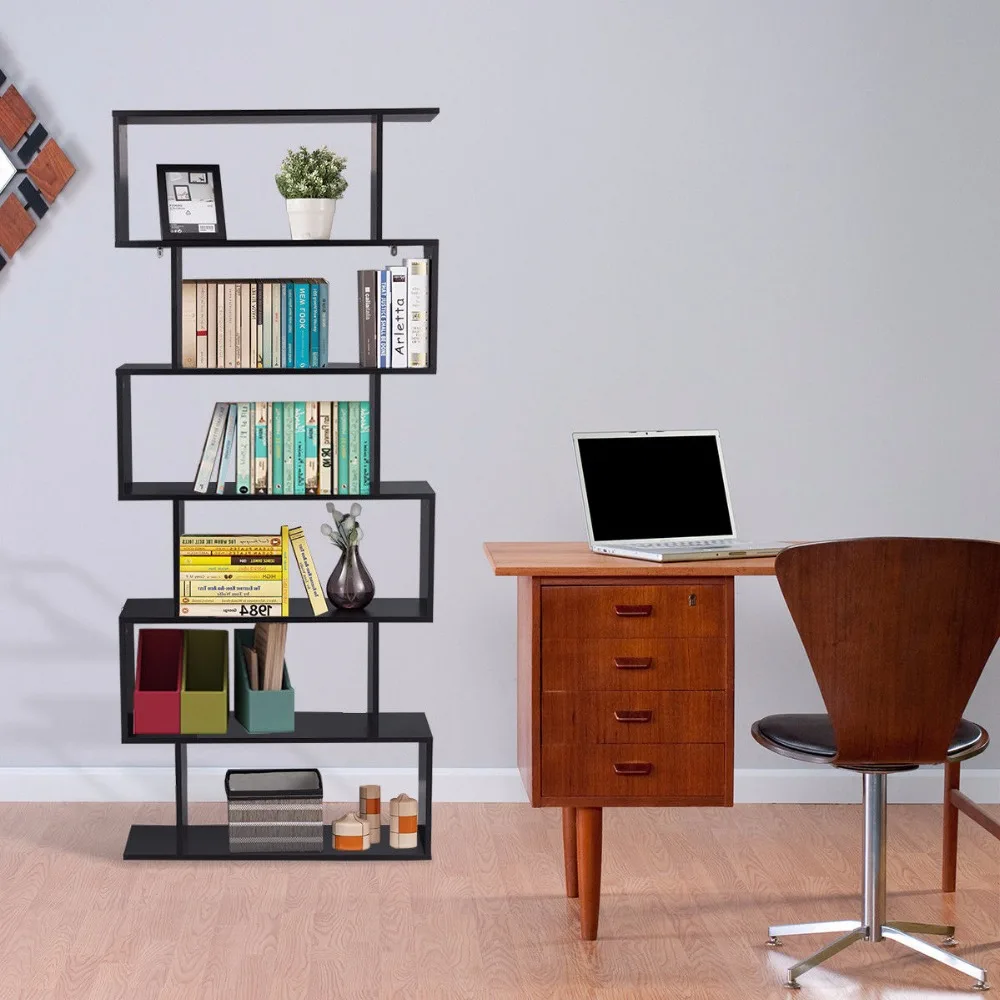 Giantex 6 Tier S-Shaped Bookcase Z-Shelf Style Storage Display Modern Bookshelf Home Furniture