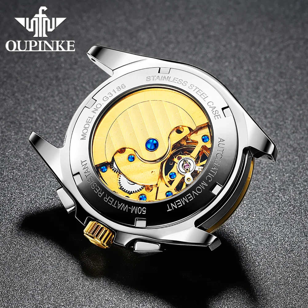 OUPINKE Luxury Men Automatic Mechanical Wristwatch Tungsten Steel Watch Top Brand Sapphire Glass Men Watches reloj hombre