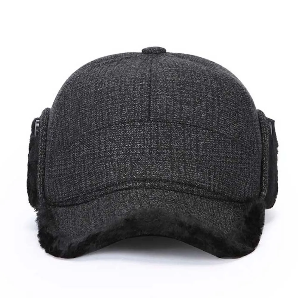 Windproof Cap Warm Winter Trapper Hat Thick Windproof Earflap Baseball Cap Soft Fleece Lined Fleece Cap Father