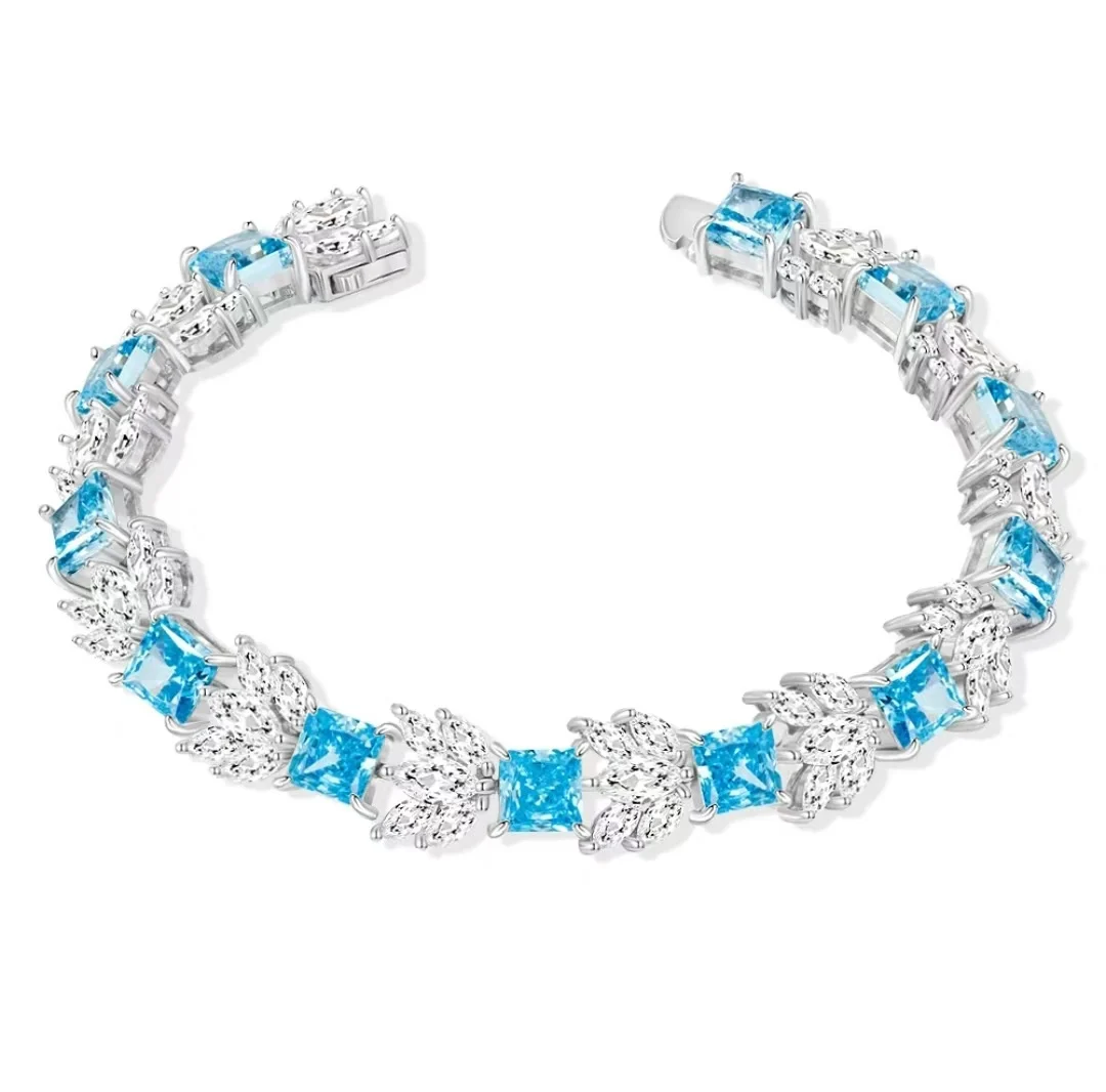 

ZOCA Solid Real 925 Silver Tennis Bracelet Pave Blue Stone White Cubic Zircon Fine Jewelry For Women/Men