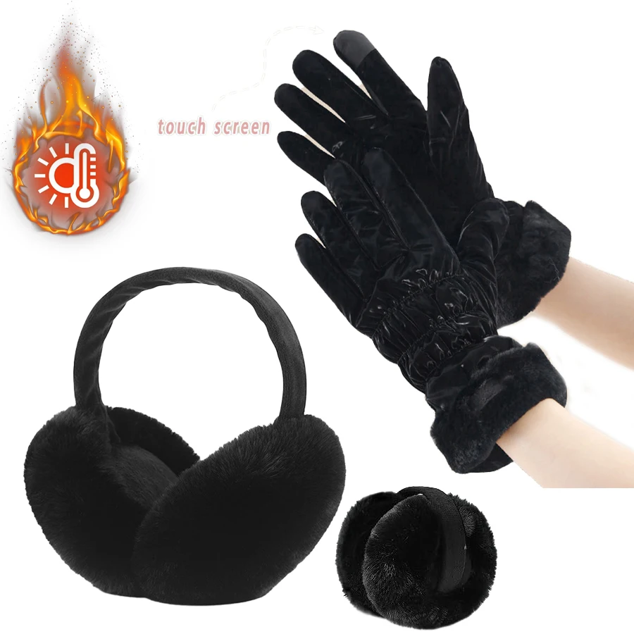 

Ultra Soft Plush Earmuffs & Ski & Snow Gloves Stretch Fit for Snowy Days Soft Comfortable Winter Accessories,Stretchable Design