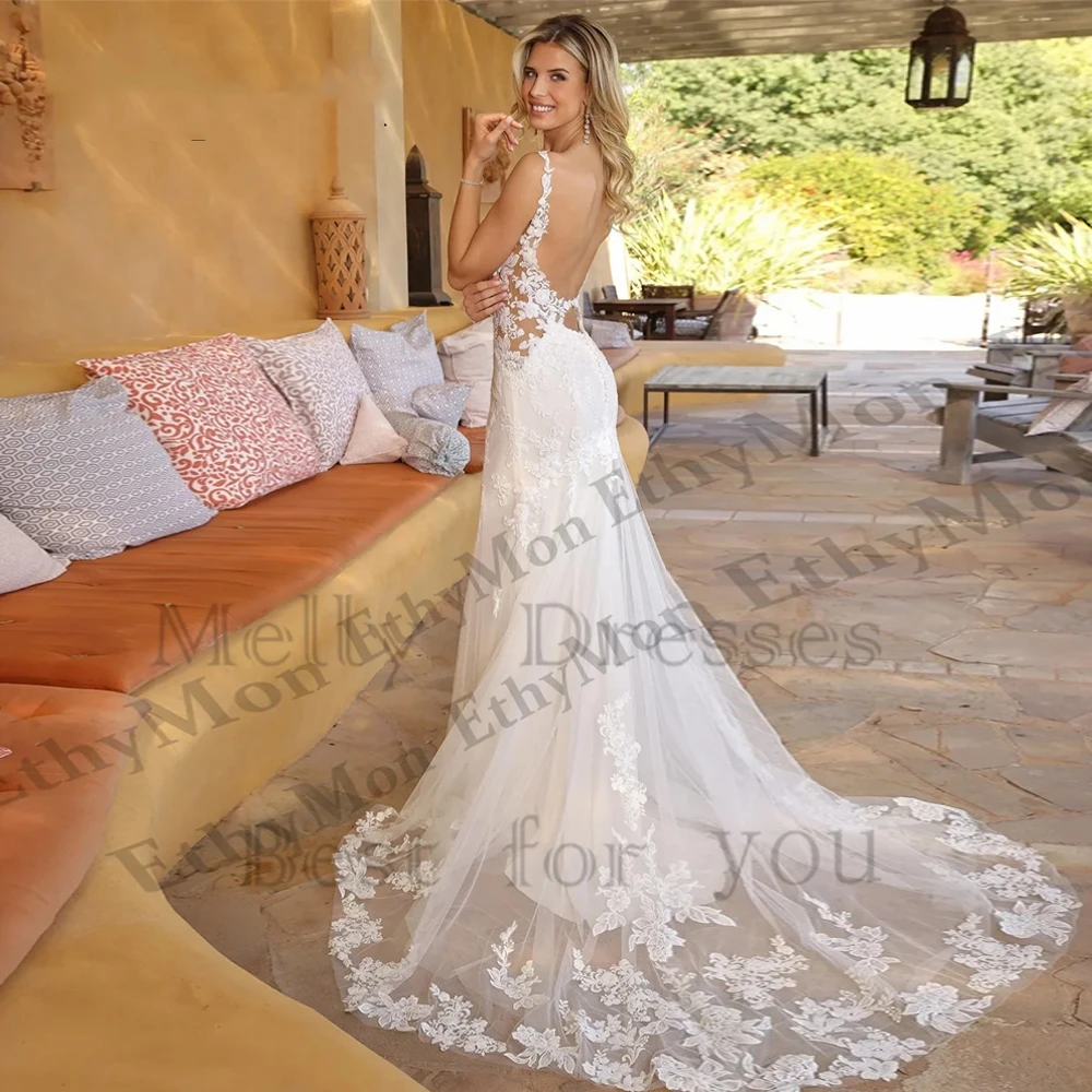 Abiti da sposa avorio a sirena con pizzo 2025 Abiti da sposa senza maniche Donna Senza spalline Squisito Vestido De Novia 2025 Nuovo