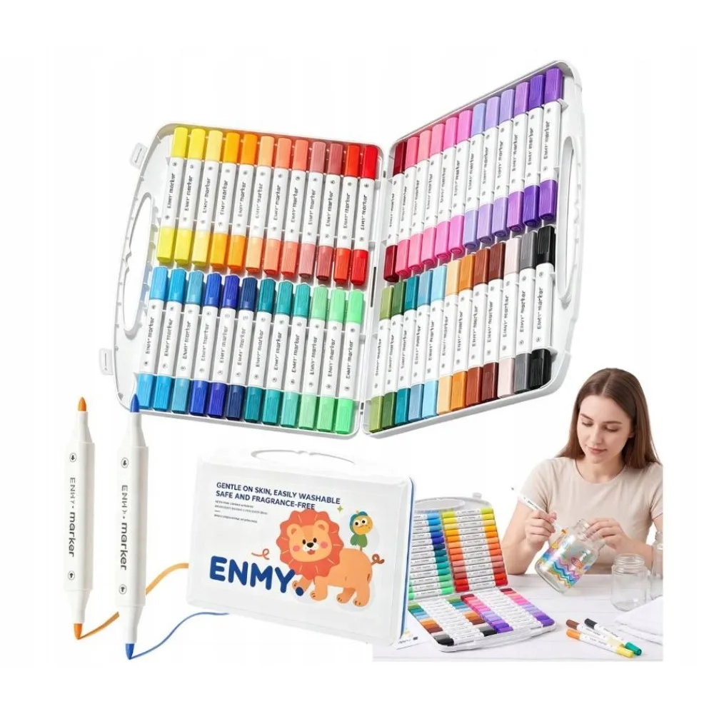 48 Farben Doppelspitzen-Acrylmarker, abwaschbare, wasserbasierte Soft-Tip-Kunstmarker für Kinder, Schulbedarf