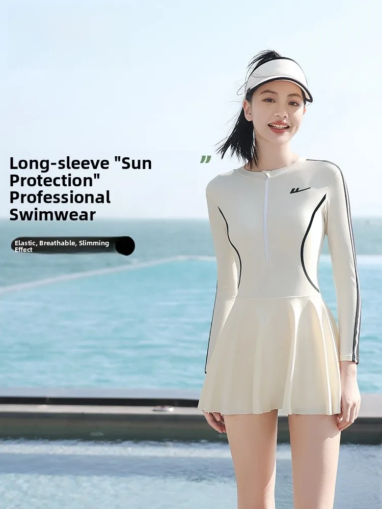 

Women's One-Piece Swimsuit Slim Fit Long Sve Sun Protection Swimming Suit 2025 New Summer High-End Feeling Beach Sand