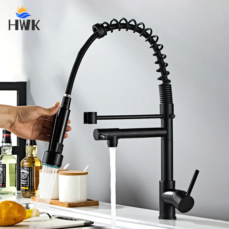 

Black/Nickel Stainless Steel Spring Kitchen Faucet Deck Mounted Sink Faucet Cold Hot Water Mixer Tap Rotatable Kitchen Taps