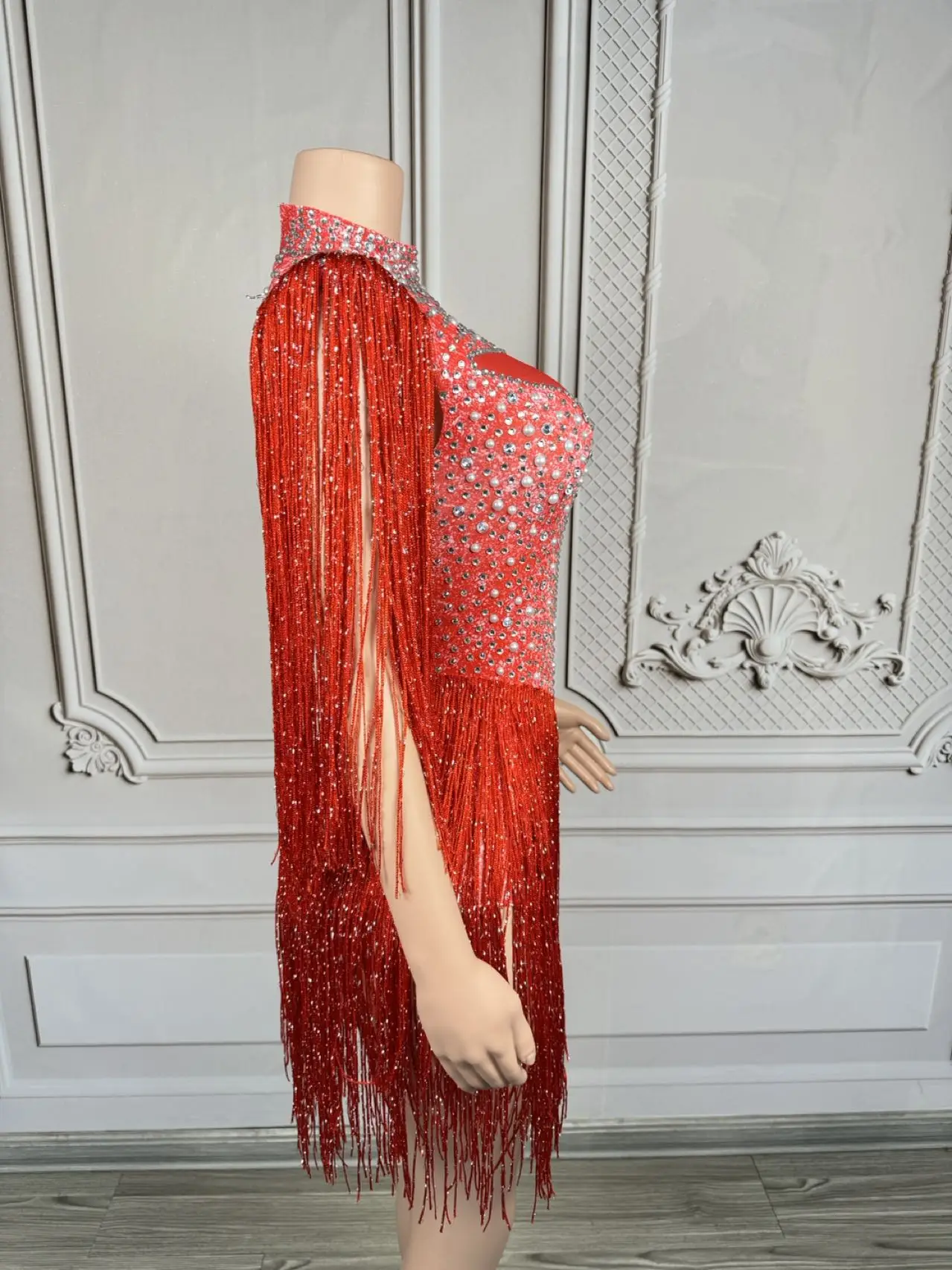 นักร้องนักเต้นเวทีสวมใส่ Rhinestones Fringes คริสตัลแฟนซีบอดี้สูทเซ็กซี่ Spandex Party Dance เครื่องแต่งกาย Hongri
