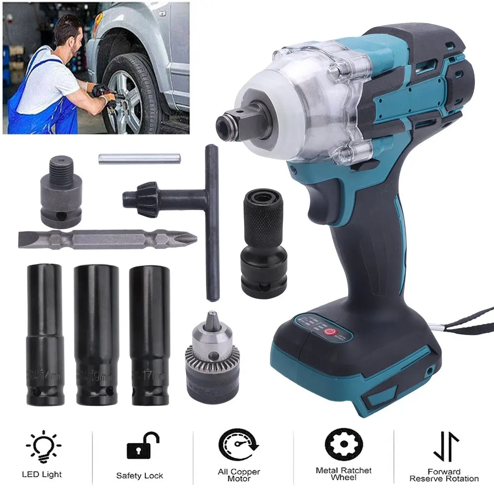 18V Bürstenloser Akku-Schlagschrauber, Dual-Use-Elektrowerkzeug-Set, 1/2 Zoll Vierkantfutter, 520 N.M, hohes Drehmoment, wiederaufladbares Elektrowerkzeug für Autoreparatur, Bauarbeiten,