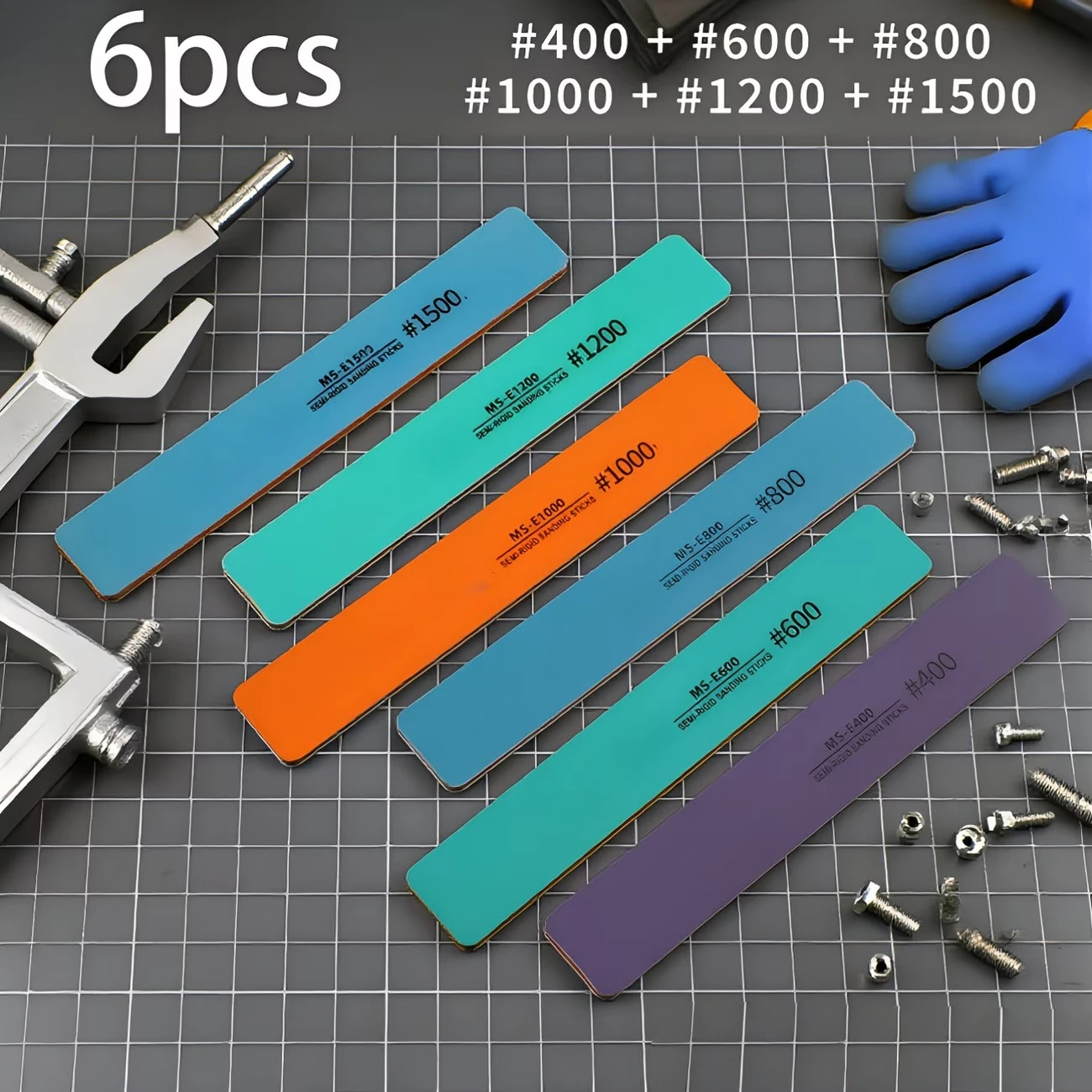 

6Pcs/Set Semi-Hard Sanding Sticks, #400-#1500 Grit, 4mm Thick, Wet & Dry Use, Plastic Model Polishing Rods, DIY Model Assembly
