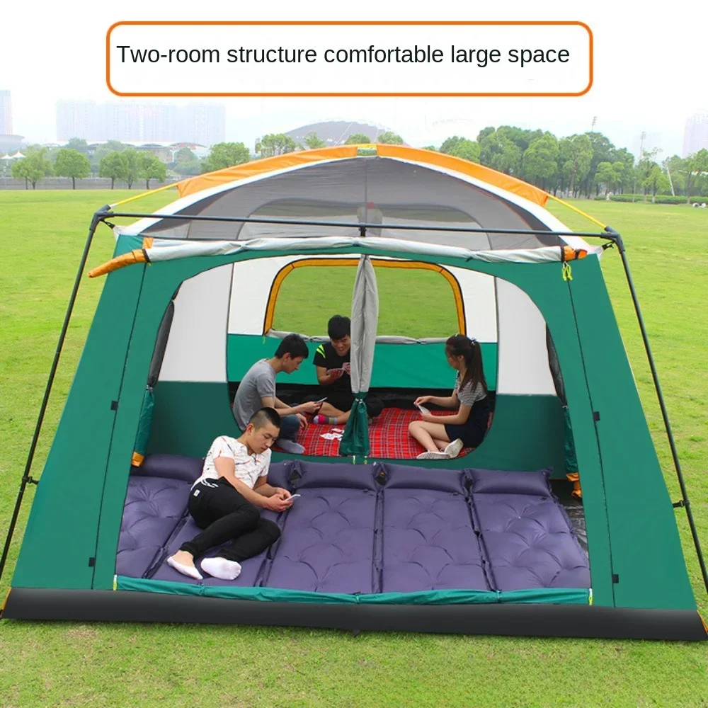 Tent for outdoor 5-8 people, 2 bedrooms, 1 living room, double deck, multi person camping, thickened rainproof group, 10-12 pers