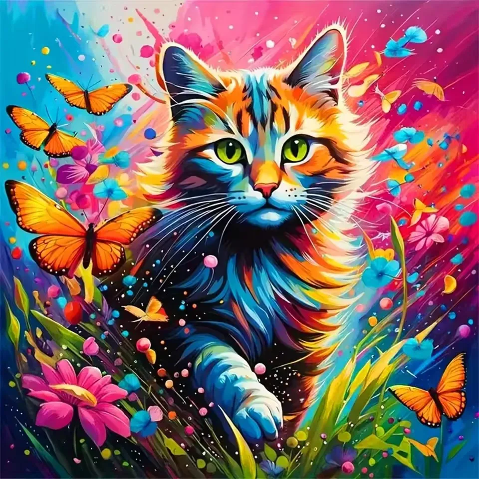 

CHENISTORY 5D Diamond Rhinestones Paintings Cat Vase Diamond Mosaic Embroidery Animal Hobby And Needlework Bedroom Decor