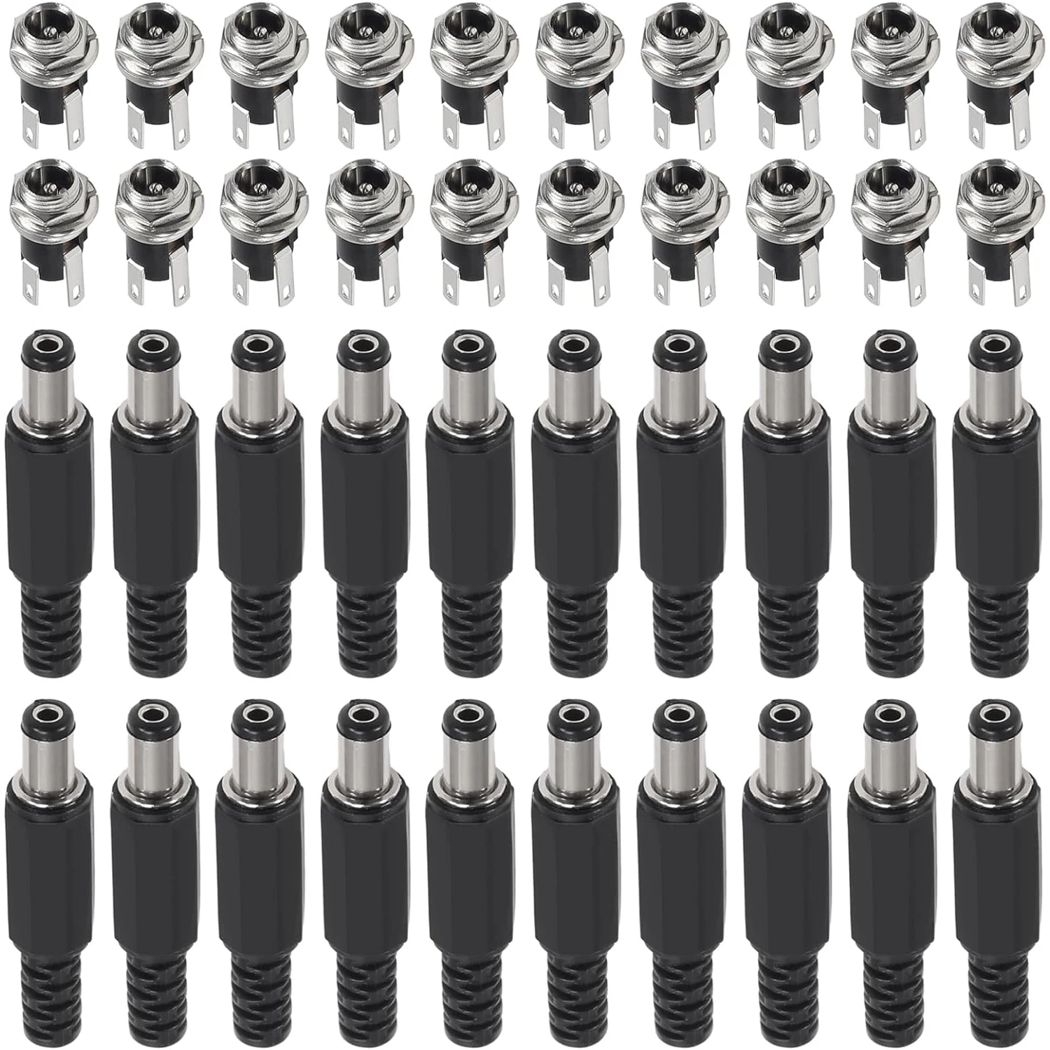 5 Juegos de conector de montaje en Panel hembra, conector de clavija de alimentación CC de 5,5x2,1 MM, bloqueo de conector macho de cobre sólido y hembra