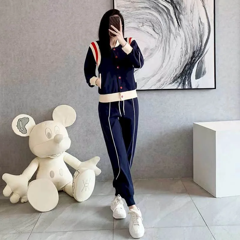 High Street Pants Sets Casual Women Tracksuits Loose Two Piece Sets Age Reduction Long Sleeve Coats Korean Style Harem Pants