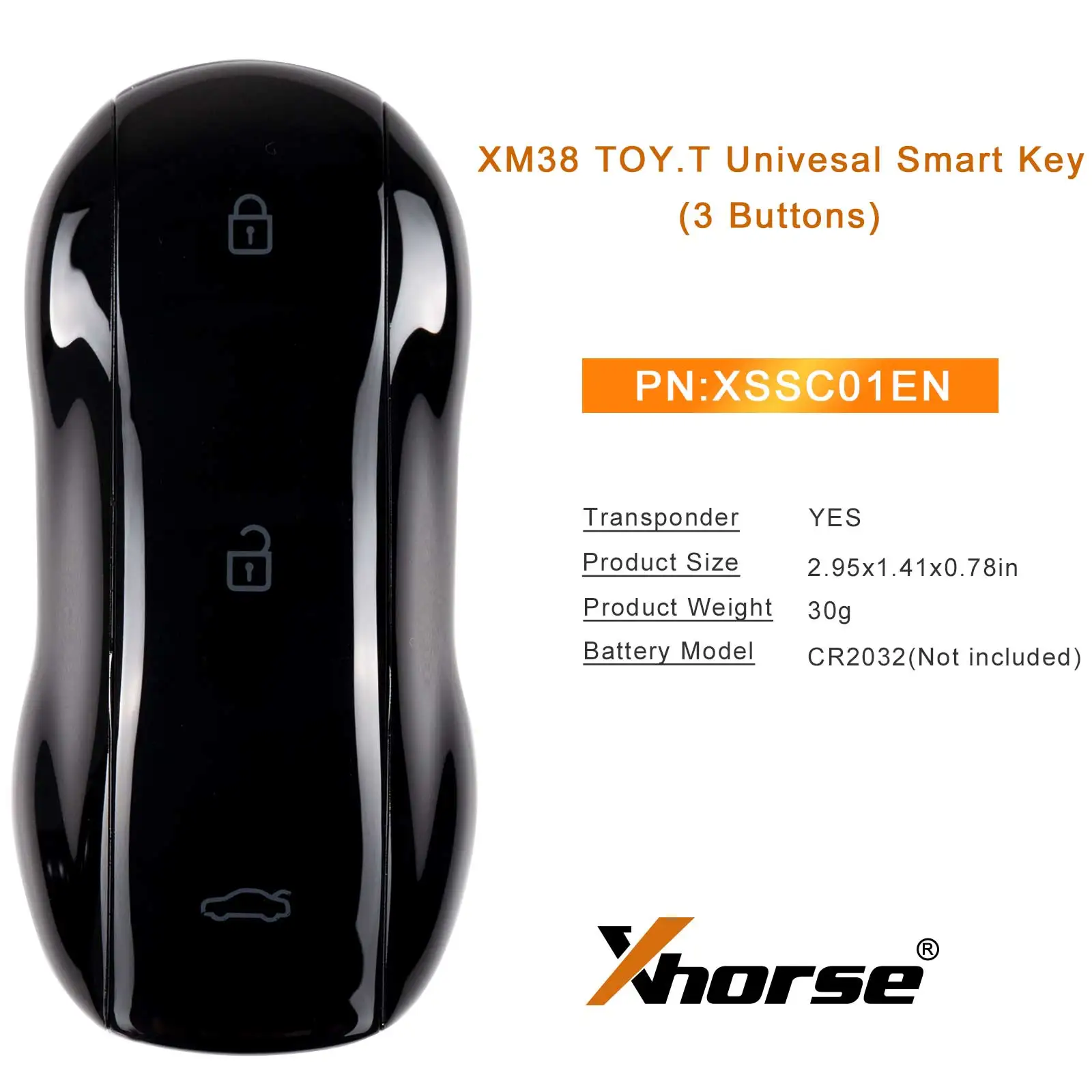Xhorse XSSC01EN XM38 TOY.T Llave inteligente universal Estilo supercoche Color negro brillante 3 botones 2 piezas