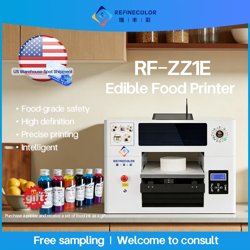 Refinecolor ZZ1E food grade desktop inkjet printer equipped with Epson professional nozzles suitable for macaron bread cookies