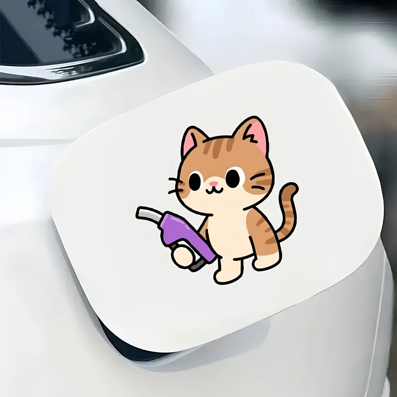 1PC Trendy Kitty Gas Sticker, Eye - catching Design with Cat and Gas Pump for Vehicle Customization