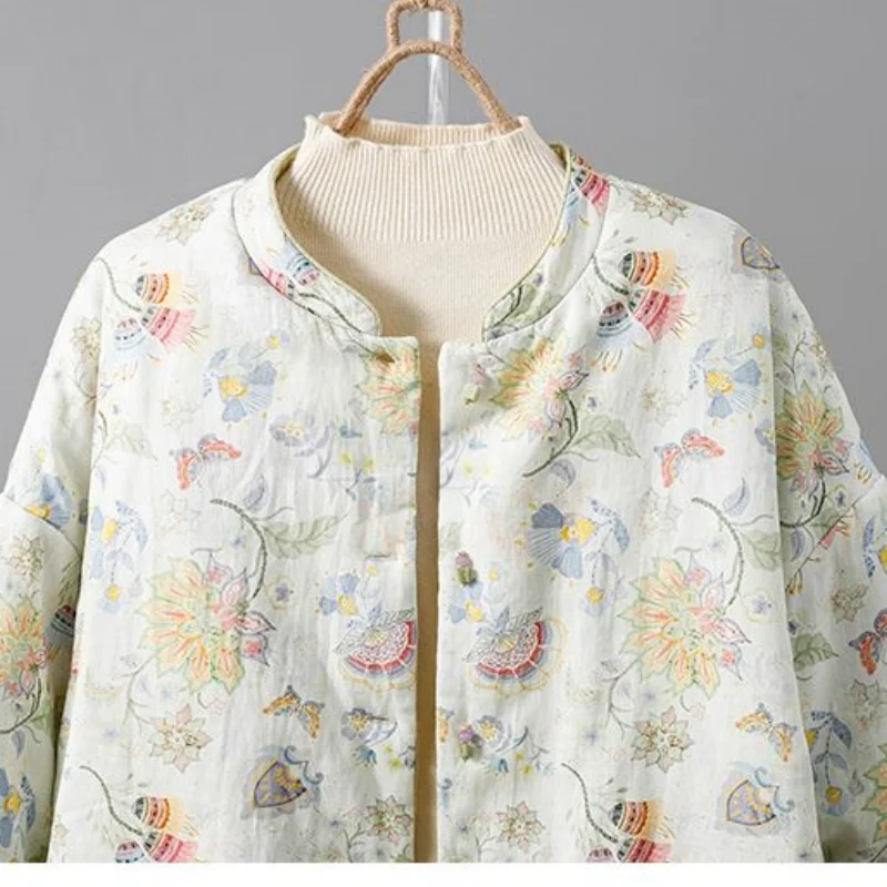 سترة مزدوجة الجوانب على الطراز الصيني مطبوعة متباينة، معطف شتوي دافئ من القطن ملابس خارجية أنيقة للنساء w1471 #5