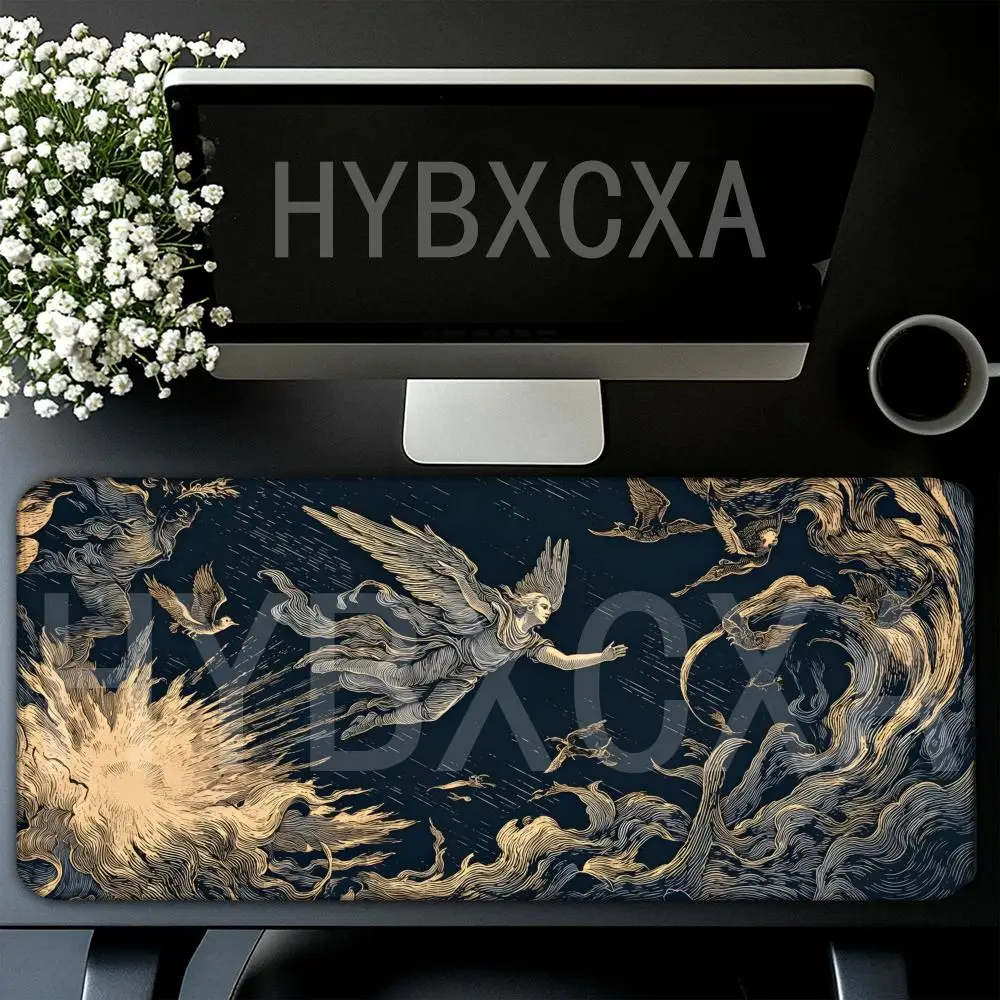 HYBXAXC Celestial Desk Mat, Dark Angel Desk Pad, Gothic Art Mouse Pad, Gaming Desk Mat Mats Large XXL Gamer Mousepad