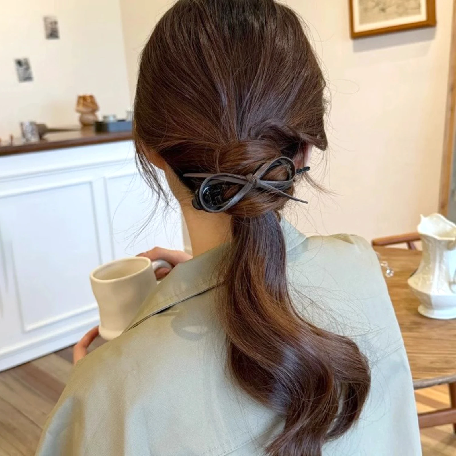 Koreanischer Stil Haarspange mit Drehverschluss, Kunstleder-Schleifenknoten für Damen, Vintage-Elegante Haarklammer für Party-Haaraccessoires – Detail 8