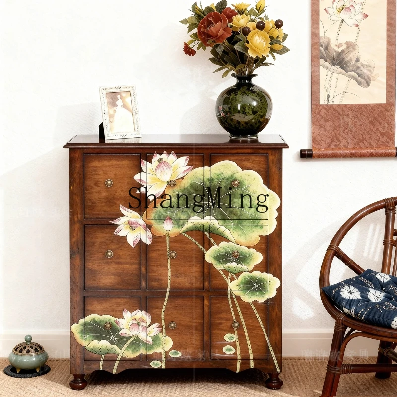 

CL Chinese solid wood living room retro old painted bedroom drawer storage locker