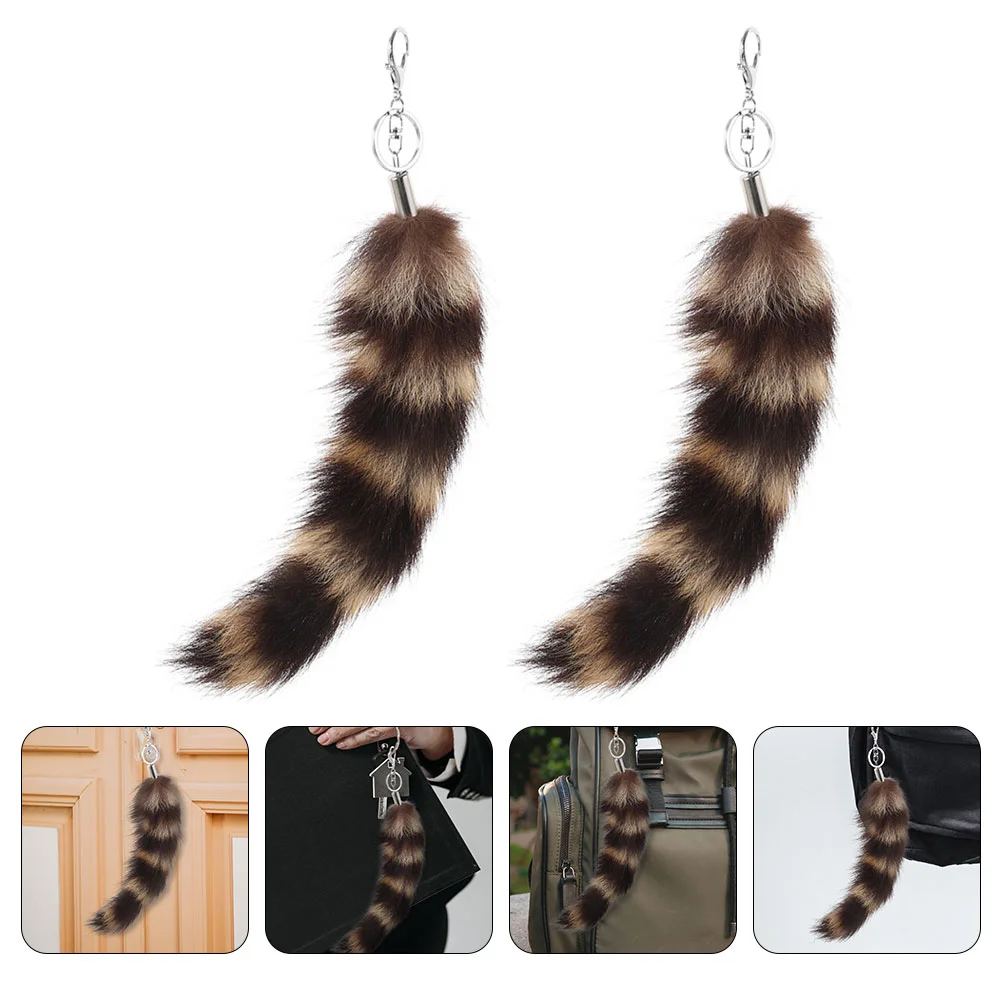 

2 Pcs Air Tag Holder Raccoon Tail Pendant Carton Keychain Racks Metal Chains Women Miss