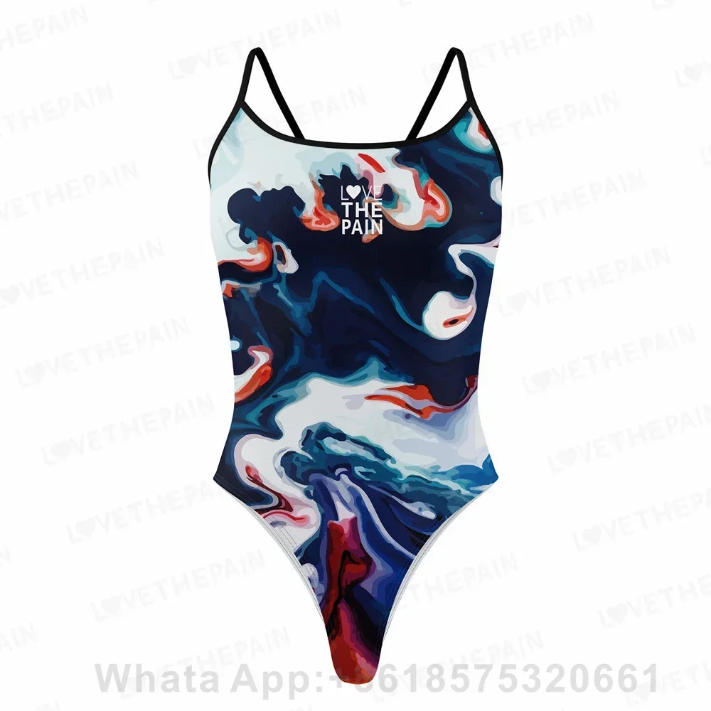 LOVE THE PAIN Traje de baño de una pieza, bikini sexy para mujer, traje de baño triangular con tirantes finos, traje de baño de competición de entrenamiento con función deportiva