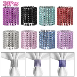 10Pcs Napkin Rings Silver Gold Rhinestone Bows Holder Ring Serviette Buckles Wedding Event Decoration Party Supplies
