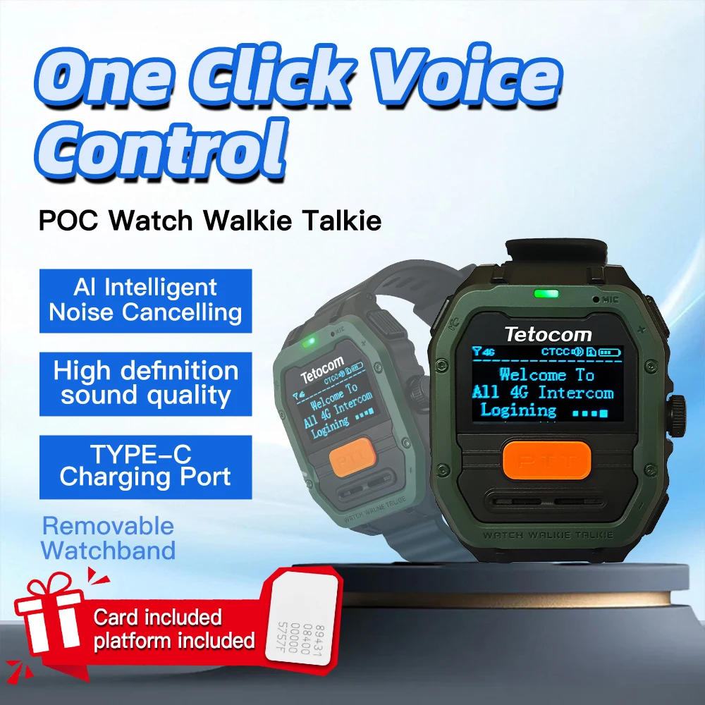 1pc tetocom u1 relógio inteligente walkie talkie conjunto ai intellint cancelamento de ruído 4g cartão sim poc relógio rádio trabalho 4g rádio portátil wr