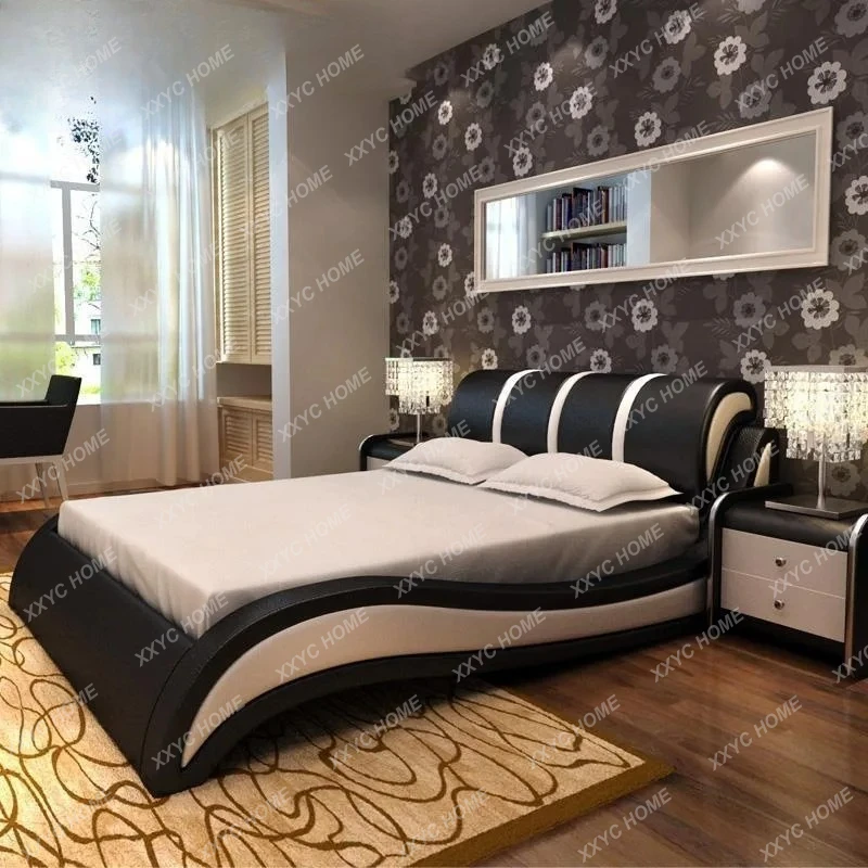 

Кожаная двуспальная кровать, простая современная кровать для свадебной церемонии, кровать для главной спальни