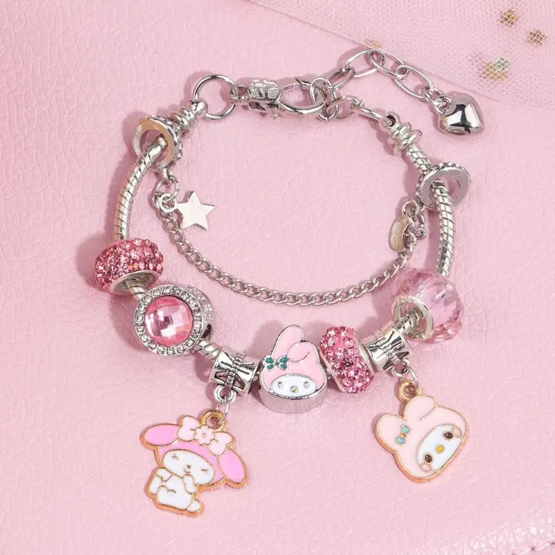 Hot Selling Cartoon Cute Anime Peripheral Sanrio Bead Bracelet Meileti Yuguigou Kuromi Bead Bracelet Decoration