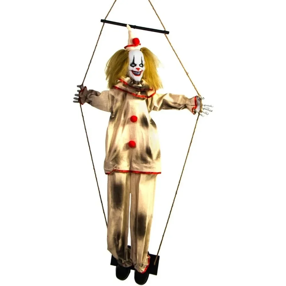 

Scary Swinging Talking Clown Halloween Animatronic with Touch Activated Lights and Sounds, Outdoor Halloween Decorations Props