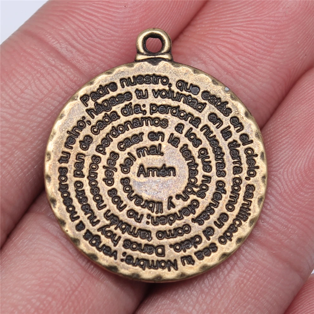 WYSIWYG 2pcs 32x28mm Pendant Bible Double Sided Round Amen Bible Charm Pendants For Jewelry Making Bible Amen Pendants