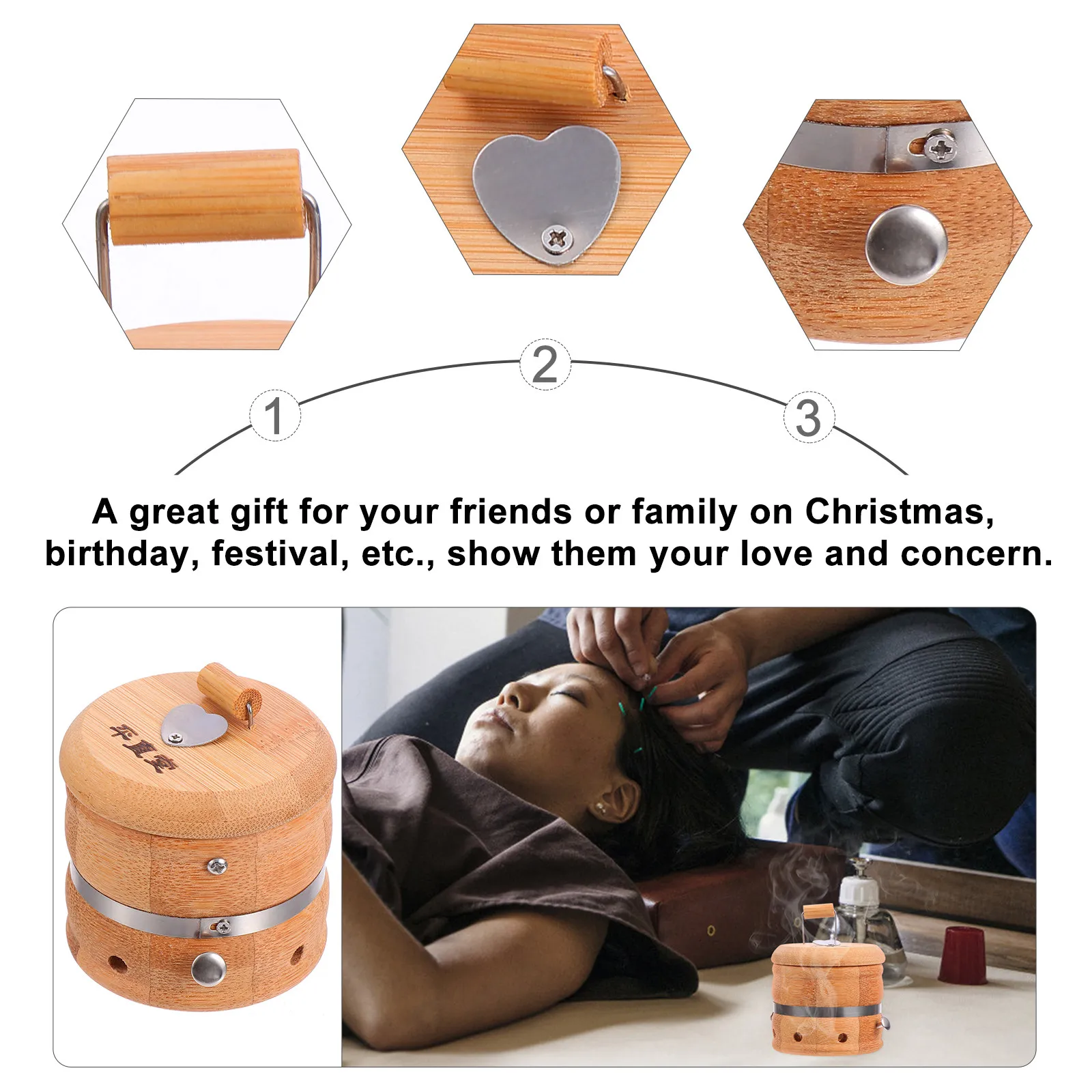 

Бамбуковый контейнер для моксотерапии: портативный набор для проработки меридианов и массажа всего тела, домашняя мокса-чаша